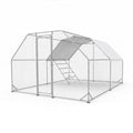 CHIKENCOOP 13x9.8x6.5 ft Metal Chicken Coop, 2-Room Chicken Run with Cover | Two-room walk-in chicken run with flat-center roof, water-resistant PE cover, galvanized steel frame, and lockable door - size: 158.0"L x 118.0"W x 79.0"H