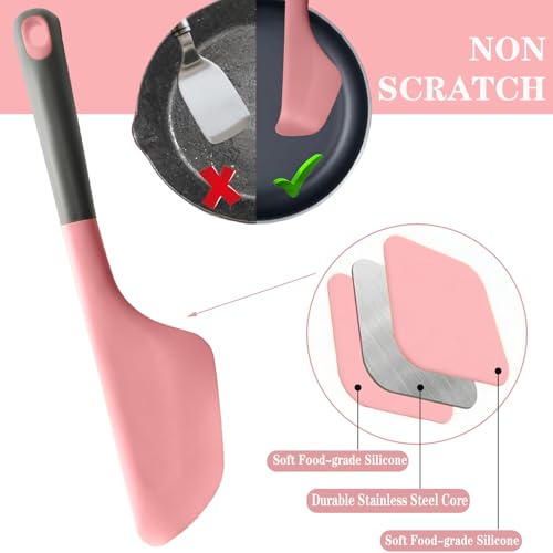 Silicone Omelette Spatula Turner, Flip Fold Omelet Turner, 13Inch | Flexible Egg Flip Tool for Non-stick Pans, Heat Resistant omelette flipper for Kitchen Omelet Pancake Crepes - color: Pink-Wide