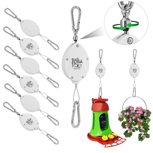 Plant Pulleys for Hanging Plants, Heavy Duty Retractable Hangers, 304 Stainless Steel Rope, Auto Plant Holder, Adjustable Climbing Hook for Garden Baskets Watering, or Bird Feeders (White-6) - color: White-6