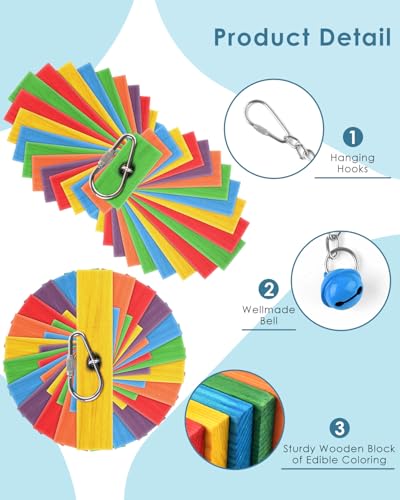 Bissap 4 PCS Bird Chew Toys, Multicolored Bagel Cascade Bird Parrot Chewing Sticks Biting Wooden Blocks Toy for Small Medium Conure Parakeet Cockatiels Lovebird Similar Sized Pet Birds - size: 4 PCS