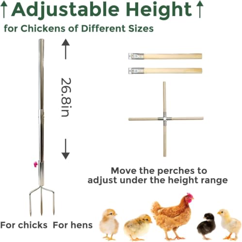 Chicken Perch Toys for Coop with 2 Trays(Feed or Water) | Chicken Roosting Bars for Chickens in Coop, Adjustable Chicken Roost Perch for Run with 3-Prong Metal Ground Plug - size: H=61.2inch with 2 Trays