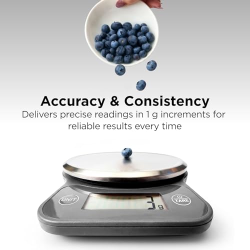 Kitchen Mama Q-Series Digital Food Scale, Metal Gray | 13.2 lb / 6000g Capacity, 1g Precision, Tare Function, Stainless Steel Platform, LCD Display - color: Metal Gray