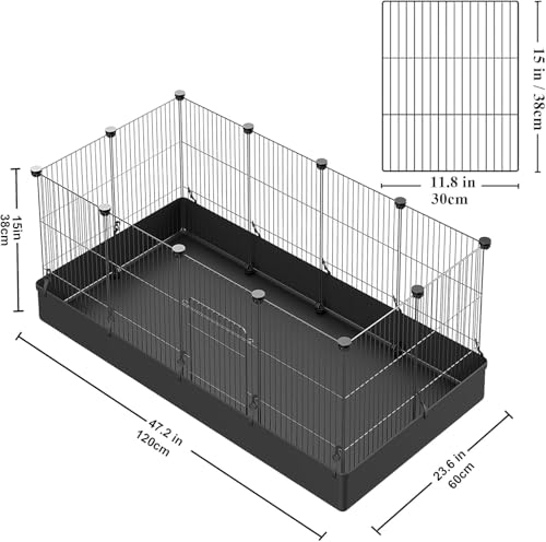 LANGXUN DIY Small Animal Playpen, Pet Playpen with Door and Waterproof Mat, Rabbit Guinea Pig Cages, Puppy Kitten Playpen | Indoor & Outdoor Portable Metal Wire Yard Fence, 12pcs Metal Pet Panels - style: 12 Metal Panels & Mat (11.8'' x 15")