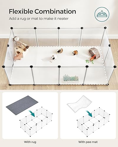 SONGMICS Pet Playpen with Floor, Small Animal Pen, Pet Fence Indoor, DIY Plastic Enclosure for Hamsters, Rabbits, Hedgehogs, Ferrets, 56.3 x 28.7 x 18.1 Inches, White ULPC02W | Pet Fence Indoor, DIY Plastic Enclosure for Hamsters, Rabbits, Hedgehogs, Ferr