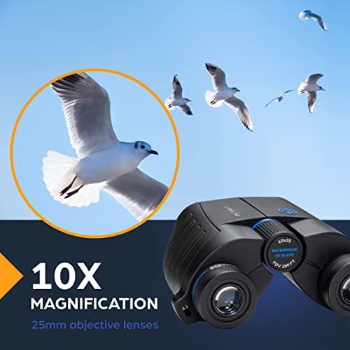 TSO Coral 10x25 Compact Binoculars with Eye Relief for Adults and Kids, Lightweight Rainproof Porro Prism Binoculars for Bird Watching, Hiking, Travel, Sightseeing, Sporting Events and Concerts