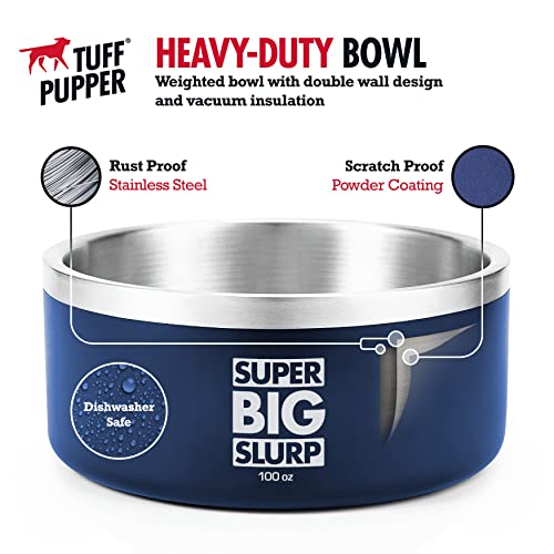 Tuff Pupper 100 oz Heavy Duty Insulated Stainless Steel Dog Bowl for Large Dogs, Non-Slip Base, Dishwasher Safe - color: Midnight Blue, size: 100oz