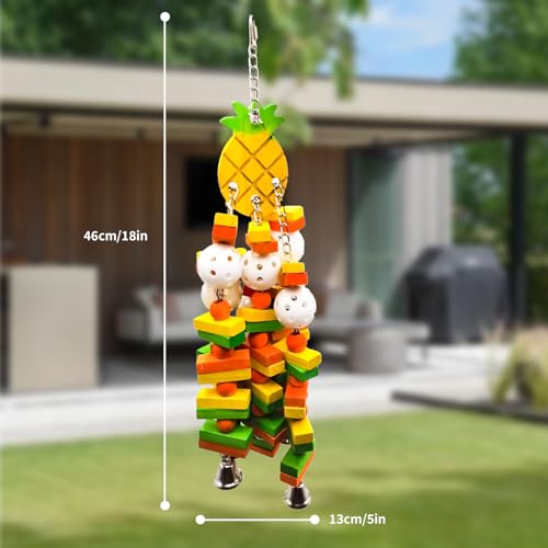 Parrot Toys 18 inches Bird Shredding Toys for Medium Large Parrots, Cockatiels, Macaw, African, Conure Bird Toy Natural Poplar Wood Material - color: Pineapple