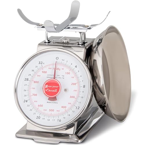 San Jamar Escali Promzr Mechanical Dial Scale with Bowl for Kitchens and Restaurants, Metal, 2 Pounds, Silver