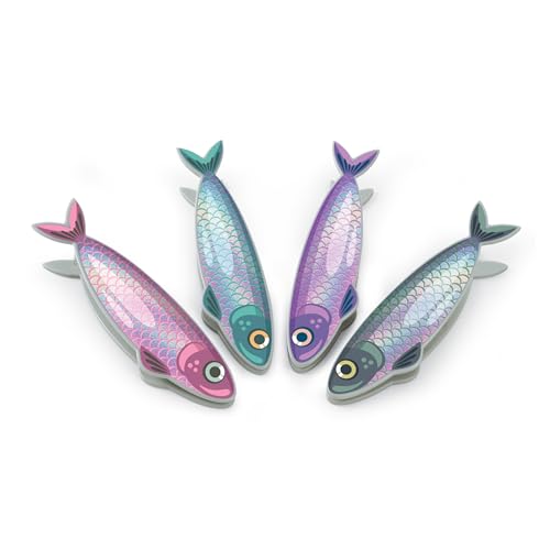 Genuine Fred FISH 'N CLIPS Sardine Bag Clips, Set of 4 Food Storage Clips, Iridescent Finish, Double-Sided, Durable Plastic and Stainless Steel Springs, Fun Kitchen Accessories and Great Gift - style: SARDINES