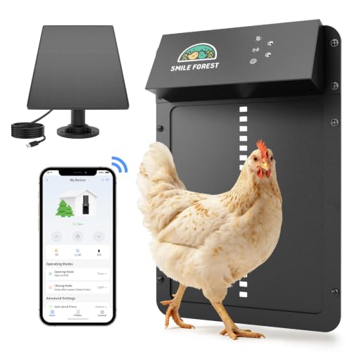 Smart WiFi Automatic Chicken Coop Door with App Controlled, Aluminum Alloy Automatic Chicken Door with Multiple Modes, Solar Chicken Coop Door with Timer & Light Sensor