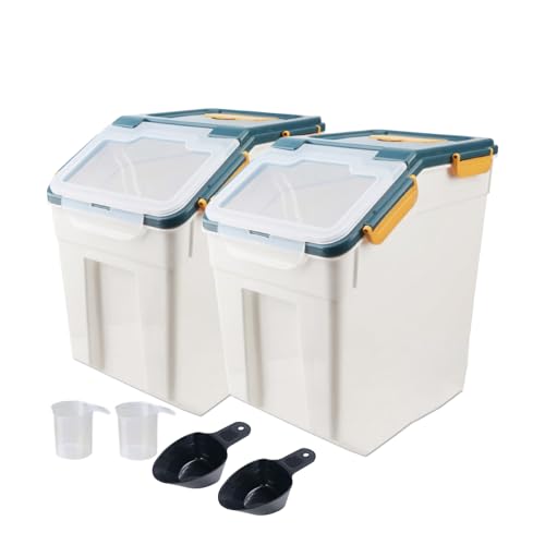 2 Pack Rice Storage Container with Measuring Cup 50 lb Flour Storage Container with Wheels, BPA Free Food Storage Container Dog Cat Food Bin Set for Dry Food Sugar, Cereal(Blue) - color: Blue 2Pack 50Lb