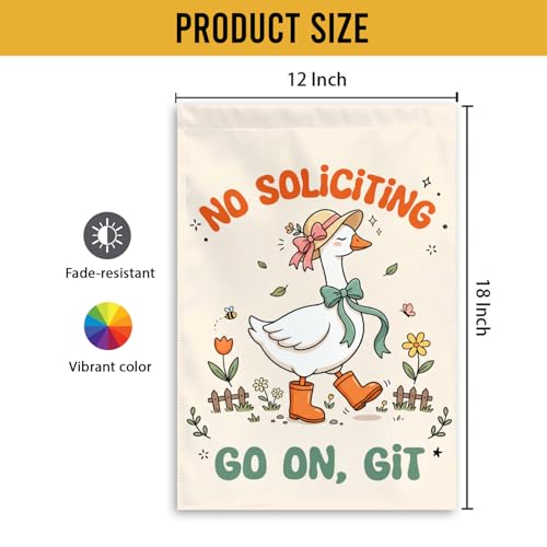 MAIANEY No Soliciting Garden Flag Cute Goose Go On Git Funny Yard Banner 12x18 Inch Double Sided, Farmhouse Porch Lawn Outdoor Decor, Rustic Welcome Sign for Home
