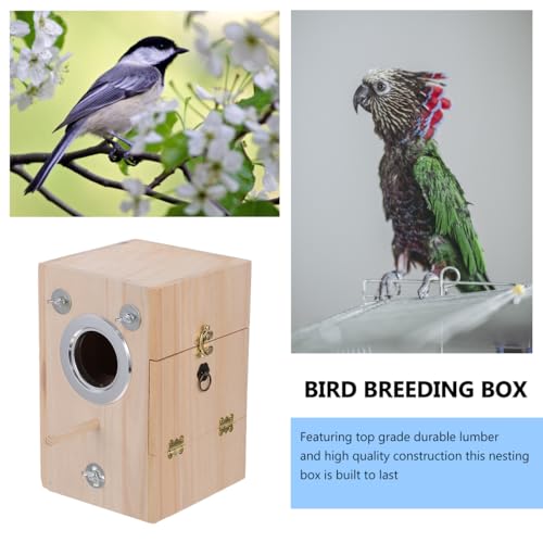 POPETPOP Bird Breeding Box Wooden Nesting Box for Parakeets Bird Nest House for Cage Use Natural Parrot Mating House with Divided Interior 9.05 X 5.90 X 5.90 in