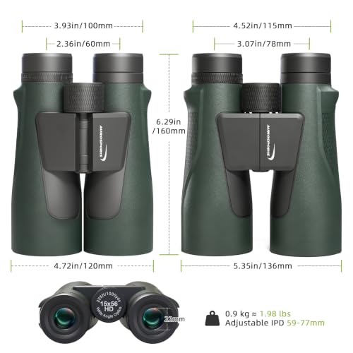 Aurosports 15x56 Binoculars for Adults - High Powered Bird Watching BAK4 & FMC Large Lens Clear Low Light Vision, Hunting Hiking Cruise Ship Men Gift