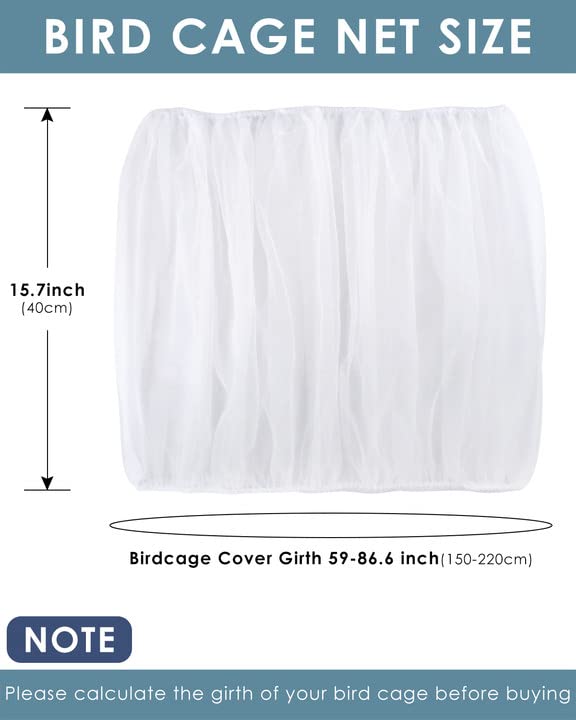 Bissap Bird Cage Seed Catcher, Universal Birdcage Net Nylon Adjustable Elastic Band Stretchy Skirts Mesh Cover for Parrot Cage Seed Guard (Not Include Birdcage)- White - color: White