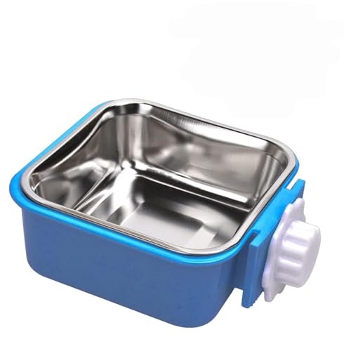 Pet Hanging Bowl for Crates, 2 in 1 Small Dog Puppy Bowl Removable Stainless Rabbit Cat Feeder Food Water Bowls for Puppy Cat Bird Rabbit Hamster Guinea Pig Ferret Small Animals - color: Blue