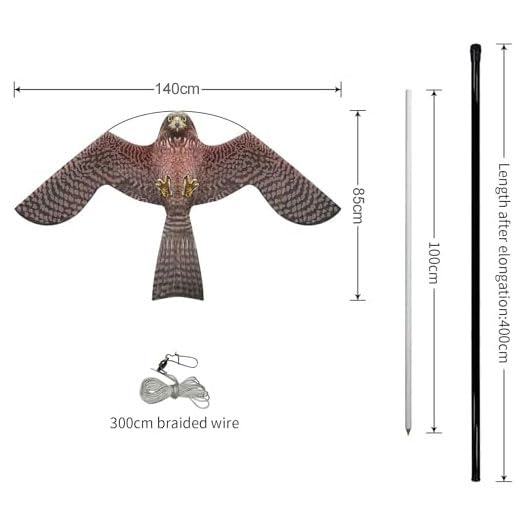 Bird Scare Flying Kite with 4m Pole Has The Effect of Scaring Birds-Type A | Ideal for gardens farms and docks | Keeps birds geese and seagulls away |A kind of hawk deterrent - color: pink