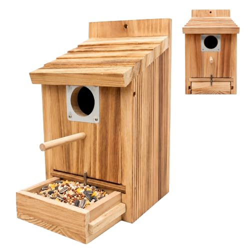 2-in-1 Bird House Feeder Carbonized Wood Outdoor Birdhouse Bluebirds|Carbonized Wood Birdhouses for Outdoors Clearance, Hanging Outdoor Birdhouse for Bluebird Wren, Casitas para Pajaritos - color: Pull-out
