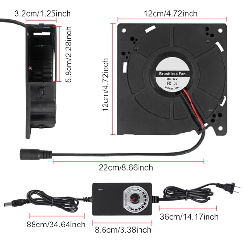 UMLIFE 1 Set PC Fans 120mm (120mm x 32mm) with Variable Speed Controller 3V to 12V, Axial Computer Fan with AC Plug 110V 120V 220V, Vent Fan for PC Cooler Biltong Box Cabinet Receiver Xbox DVR