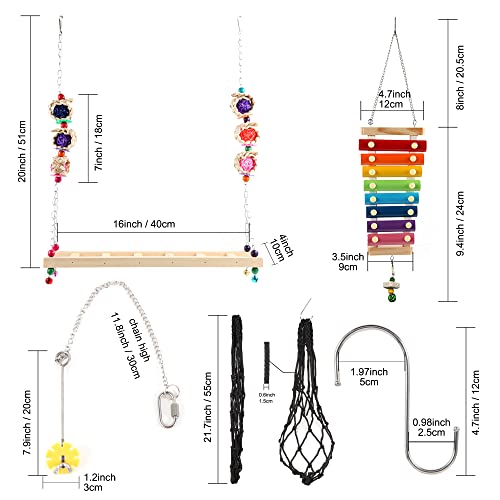 8PCS Chicken Toys for Coop Accessories, Chicken Swing, Xylophone, Mirror, Vegetable Hanging Feeder, Fruit Rack for Poultry Rooster Large Bird Parrot Lovers’ Entertainment Gift