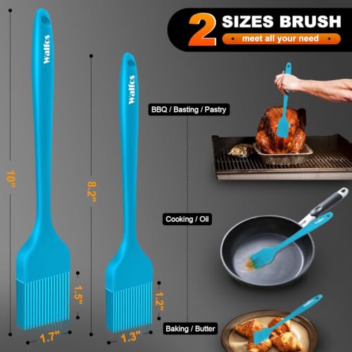 Walfos Silicone Basting Pastry Brush, 600℉ Heat Resistant Pastry Brush for BBQ Grill Baking Kitchen Cooking, BPA Free and Dishwasher Safe - color: Blue, size: Large + Small