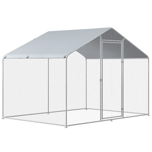 TOLEAD Large Metal Chicken Coop Upgrade Tri-Supporting Wire Mesh Chicken Run,Chicken Pen Walk in with Water-Resident and Anti-UV Cover,Duck Rabbit House Outdoor (Spire Roof 10’ W x 6.6’ L x 6.5’ H) - size: 120.1"L x 79.2"W x 76.8"H
