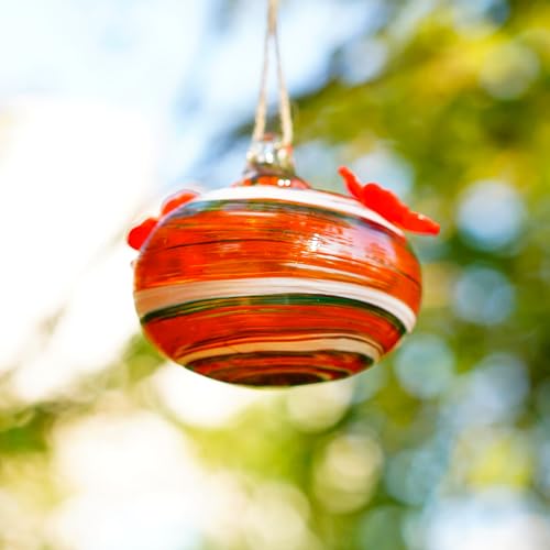 Hand Blown Glass Small Hummingbird Feeders, Outdoor Hanging Ornaments with Two Feeding Ports, Garden, Patio and Window Decor - color: white