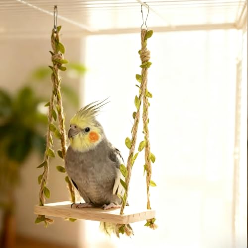 Spinning Bird-Toys Bird Cage Toys & Bird Perch Parrot-Parakeet Budgie Cockatiel Conure Macaw Chicken Parrot Enrichment Cage Accessories Small Animal Chewing Toy (Hanging Bird Swing) - color: Hanging Bird Swing