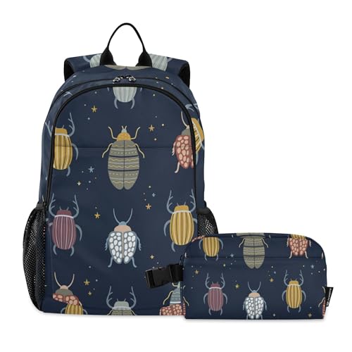 Beetle with Beetles Bugs and Insects Backpack with Lunch Bag, School Travel Backpack for Teens Boys Girls Kids Backpacks Set - color: Brown