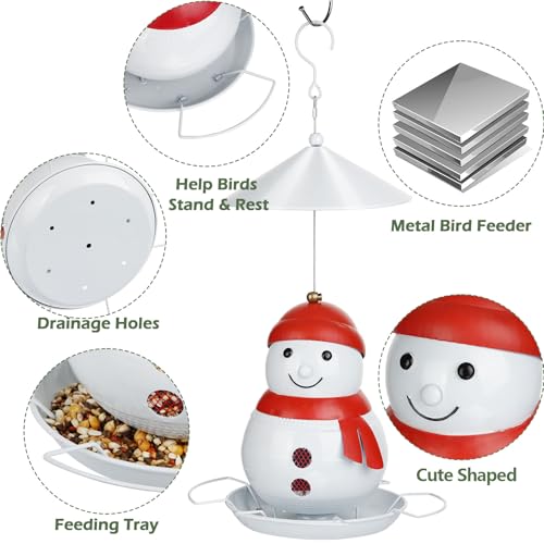 Bird Feeder for Outdoor, Metal Wild Birdfeeder with Squirrel Proof Baffle | Heavy Duty, 3LB Large Capacity, 4 Perches, Cute Snowman Shaped, For Garden Yard Outside Decoration - color: Snowman, 3 lbs