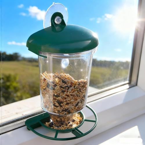 Outdoor Wild Bird Suction Feeder, can be Used for Hanging，with a Large-Capacity 89.8oz Transparent Acrylic Container. It Requires no Batteries and has high Durability