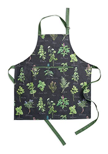 Maison d' Hermine Aprons for women with Pocket 100% Cotton (27.50"x31.50") | Adjustable Neck Strap & long ties Apron Men Chef Wedding Cooking Gardening Server Maid - color: 008 - Fresh Herbs