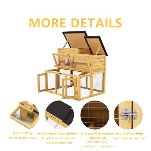 Small Chicken Coop Outdoor,Wooden Bunny House Rabbit Hutch Poultry Pet Run Cage Small Animal Enclosure with Waterproof Roof,Stairs&Removable Tray for Small Animals (Wood) - color: Wood