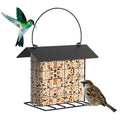 Suet Ball Bird Feeder Outdoor Hanging Metal Wire Wild Bird Feeder Fat Ball Food Feeder with Metal Roof and Platform Outside Cake Suet Feeder Rainproof (Black) - color: Black
