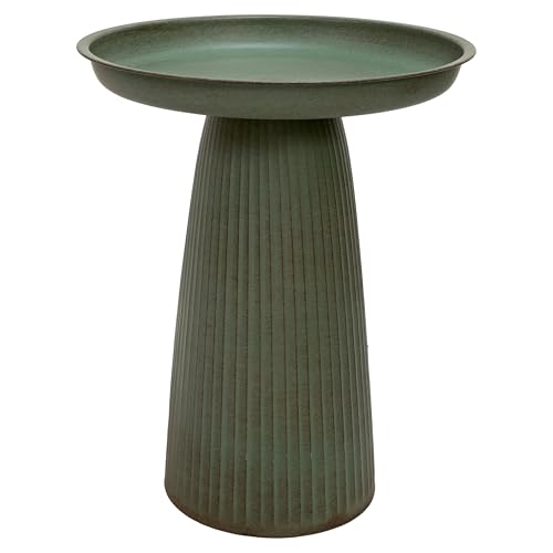 Sunnydaze Modern Bird Bath for Outside, Iron, 23” H, Matte Green | UV & Rust-Resistant Matte Finish, Durable Iron,1 Gal Water Cap, Outdoor Birdbath for Garden, Pedestal Bird Bath with Bowl - color: Matte Green