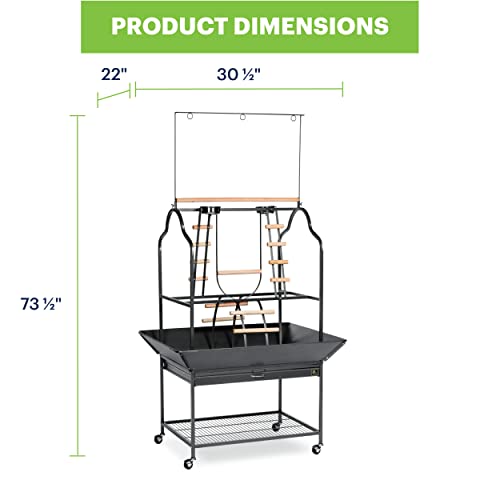 Prevue Pet Products Large Parrot Playstand with Wheels, Bird Stand Activity Play Center with Perches and Ladders, Indoor Outdoor Playground for Birds, Black Hammertone Finish - size: Large