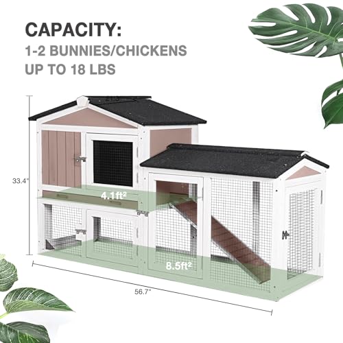 Chicken Coop with Run for 2 Chickens, Outdoor Wooden Hen House with Leakproof Pull-Out Tray, Weatherproof Roof, 6 Access Doors-Brown