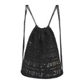 Lobagve Handmade Crochet Cotton Drawstring Backpack Boho Purse Leisure Daypack - color: Hollow Out-black