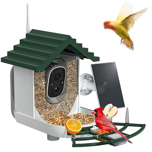 Smart Bird Feeder with Camera Solar Powered & AI Bi rd Identification, 2.4Ghz WiFi Bird feeders for Outdoors, 2K Live Video, Instant Arrival Alerts - Best Gifts for Bi rd Lovers - Green - color: Green