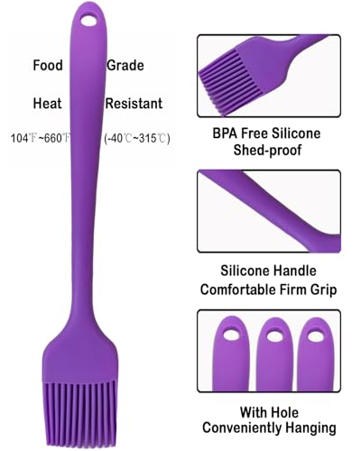 Purple Silicone Pastry Basting Brush - Food Grade BPA Free, Heat Resistant Up to 660°F/315°C, Dishwasher Safe Cooking Brush for Baking, BBQ, Grilling, Sauce,Butter,Cake & Bread - color: Purple