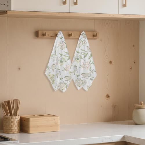 2 Pcs Watercolor Flower Bird Kitchen Towels Decorative Hand Towels | Waffle Soft Tea Towel for Home, Bathroom, Absorbent Microfiber Dish Cloth, Housewarming Gifts for Women, Mom - color: Multi 1220