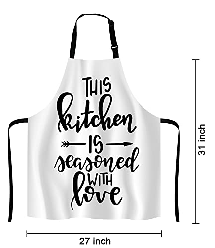 Inspirational Quote Adjustable Bib Apron, This kitchen is seasoned with love Cooking Kitchen Apron for Men Women - color: Multi Lf275