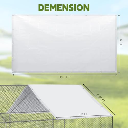 2 Pack Chicken Coop Cover Waterproof, 11.3 * 6.3 FT Chicken Run Cover Coop Tarp, Large Chicken Coop, Duck Coop Tarp Replacement,White (Top Cover Only, Frame Not Included) - size: 11.3x6.3 FT