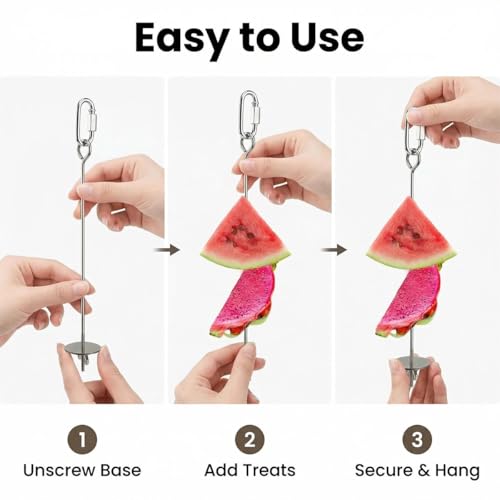 4 PCS Bird Cage Food Holders Stainless Steel Stick Feeder Parrot Fruit Vegetable Skewer Hanging Small Animal Hanging Foraging Accessories for Bird Parakeet Cockatoo Cockatiel