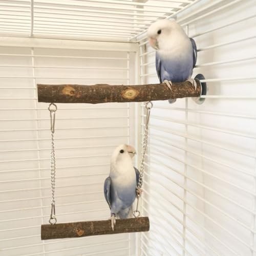 Bird Swing Parrot Perch Stand, Natural Wood Parrot Cage Toys | For Parakeet Cockatoo Budgie Lovebirds Cockatiel, Small Animal
