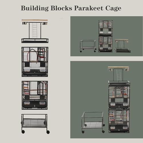 68" Double Bird Cage,Stackable Divided Parakeet Cage, Parrot Cages for Medium Birds with Bird cage Toys,Birdcage Seed Catcher,for Cockatiels Canaries Lovebirds Finches Budgies Small Parrots