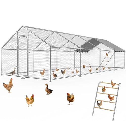 Large Metal Chicken Run for Yard with Cover, Heavy-Duty Chicken Coop Pen | 26.2 x 9.8 x 6.4 FT Extra-large Outdoor Walk-in Chicken Run Enclosure for 20-30 Chickens, Outdoor Duck House & Rabbit Cage - size: 315.0"L x 118.1"W x 78.0"H