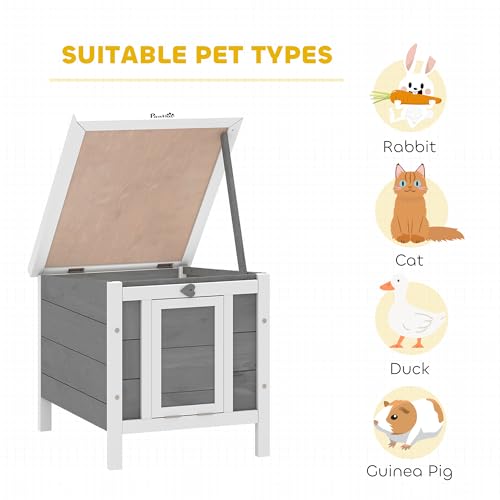 PawHut Small Wooden Rabbit Hutch Bunny Cage Guinea Pig Cage Duck House Dog House with Openable & Waterproof Roof, for Rabbits, Chickens, Ducks, Gray | Bunny Cage, Guinea Pig Cage, Duck House, Dog House, for Rabbits Chickens Ducks - color: Grey