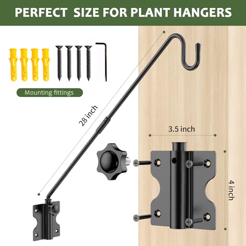 28" Wall Mount Heavy Duty Deck Hook | Powder-Coated Iron Resists Rust | 360° Rotation | Holds 30 Lbs | Ideal for Bird Feeders, Planters, Lanterns & Wind Chimes - size: 28 inches