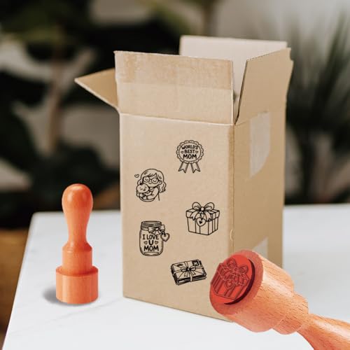 AHANDMAKER 5 Styles Mini Mother's Day Wooden Rubber Stamp, World's Best Mom I Love You Mom Gift Box Stamps for Greeting Card DIY Making Scrapbooking Stamping Pottery Clay Crafting - style: Mother's Day